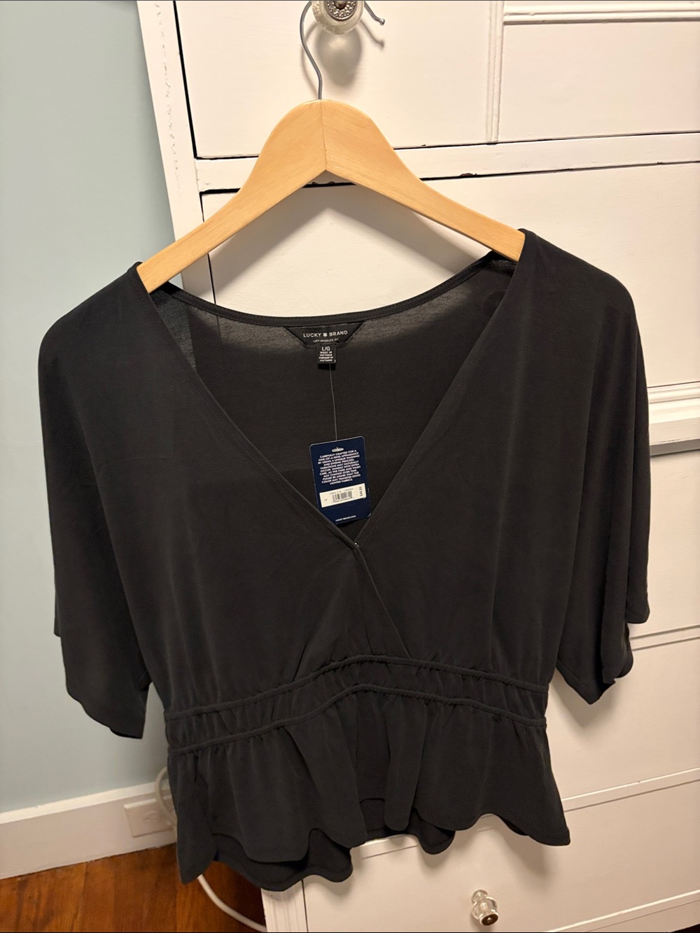Lucky Brand Black V-Neck Peplum Blouse